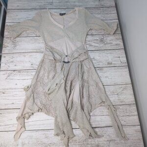 Zone Bleue Beige Textured Boho Midi Dress